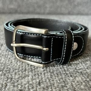 Scuola del Cuoio Italy men’s black leather belt L 40-42handmade blue topstitch